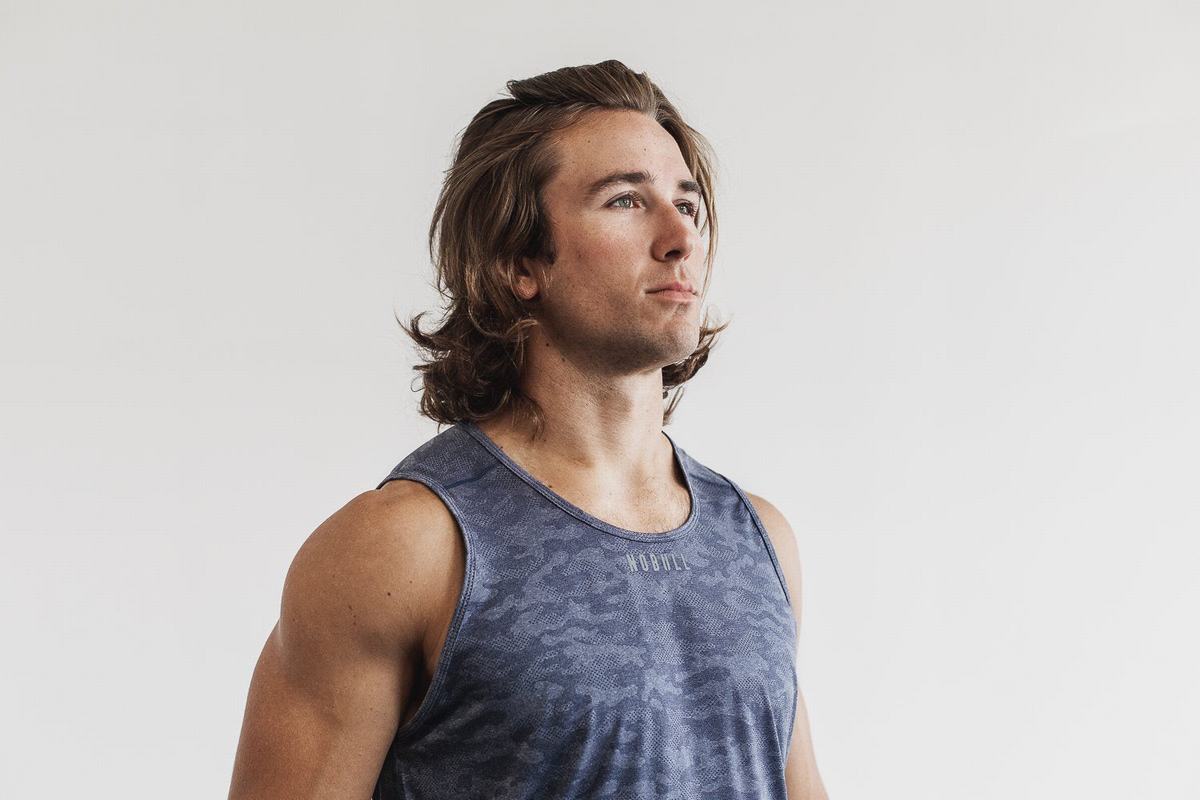 Nobull Lightweight Textured Men\'s Tank Tops Navy Camo | Australia (AM5837)